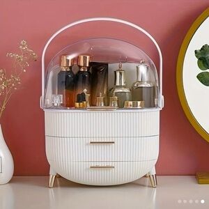 Elegant White and Gold Cosmetic Organizer